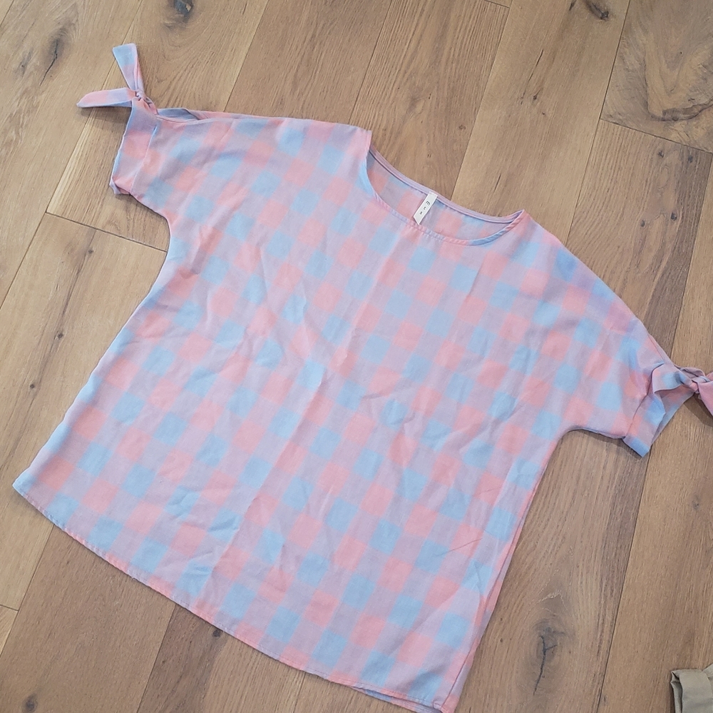 Light Pink & Blue Gingham Top